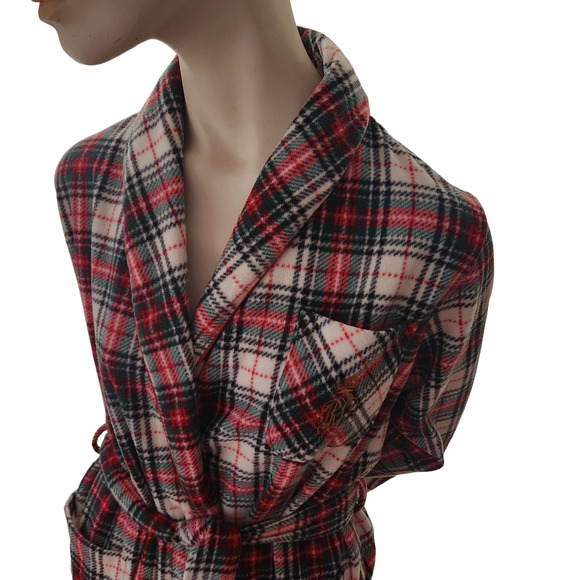 Lauren Ralph Lauren Fleece Robe Women Size XS Plaid Light Pocket Long Sleeve Tie - Picture 2 of 13